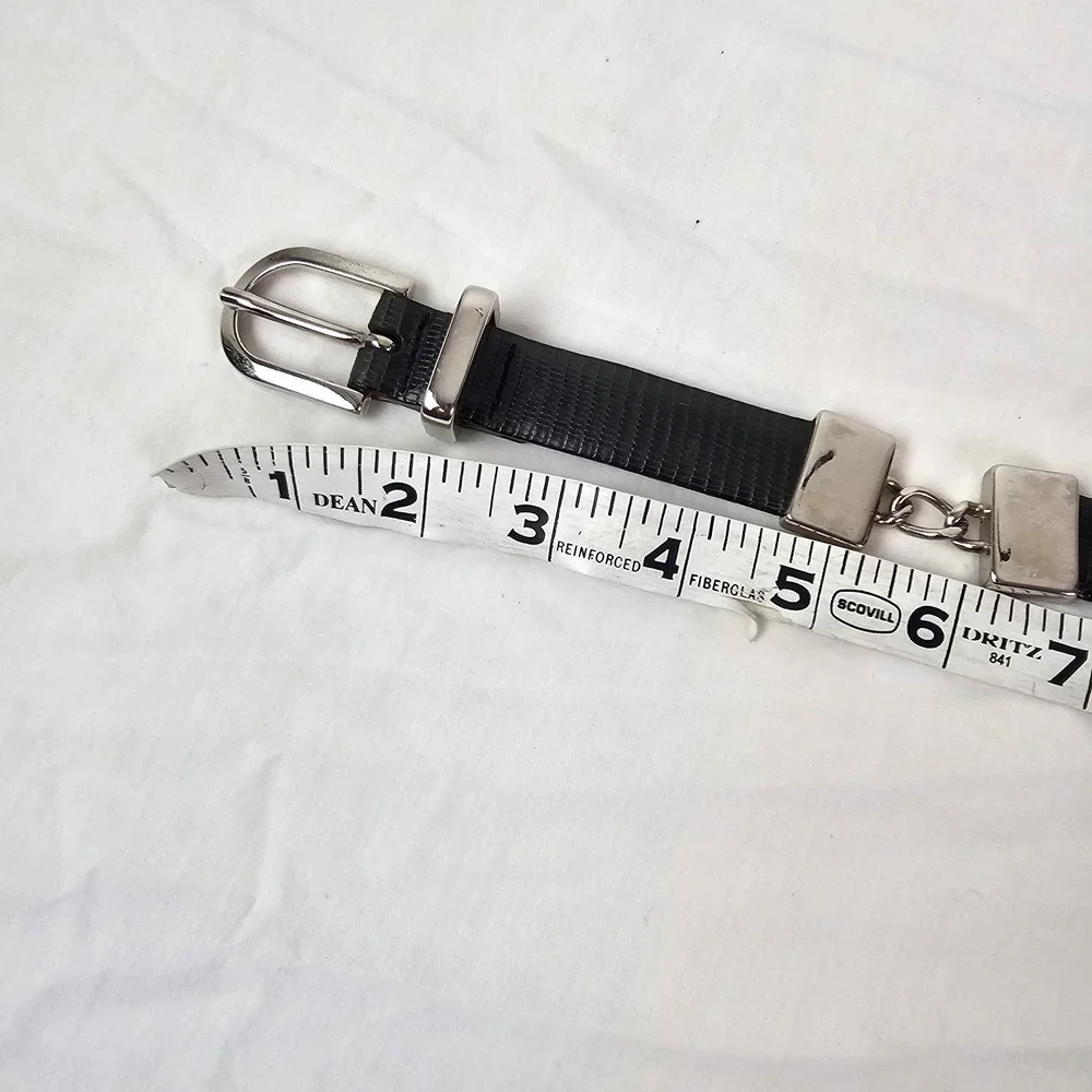 Talbots Leather Belt Italy Medium 32-34 Snake Snakeskin Print Skinny Black Chain